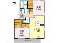 対面キッチンや１坪タイプのお風呂は追い焚き機能付など、設備が充実した２ＬＤＫ！
